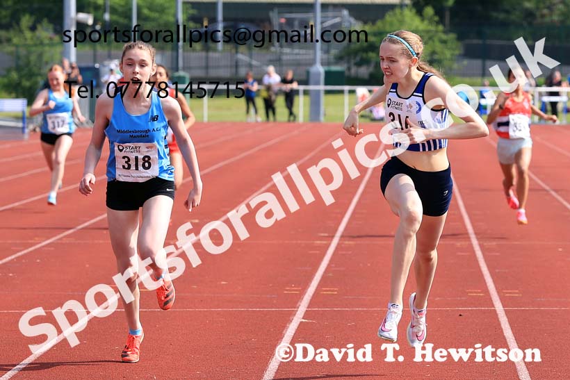 Girls Under-15s 300 metres, 2024 North Eastern Track and Field Champs., Middlesbrough.  Photo: David T. Hewitson/Sports for All Pics